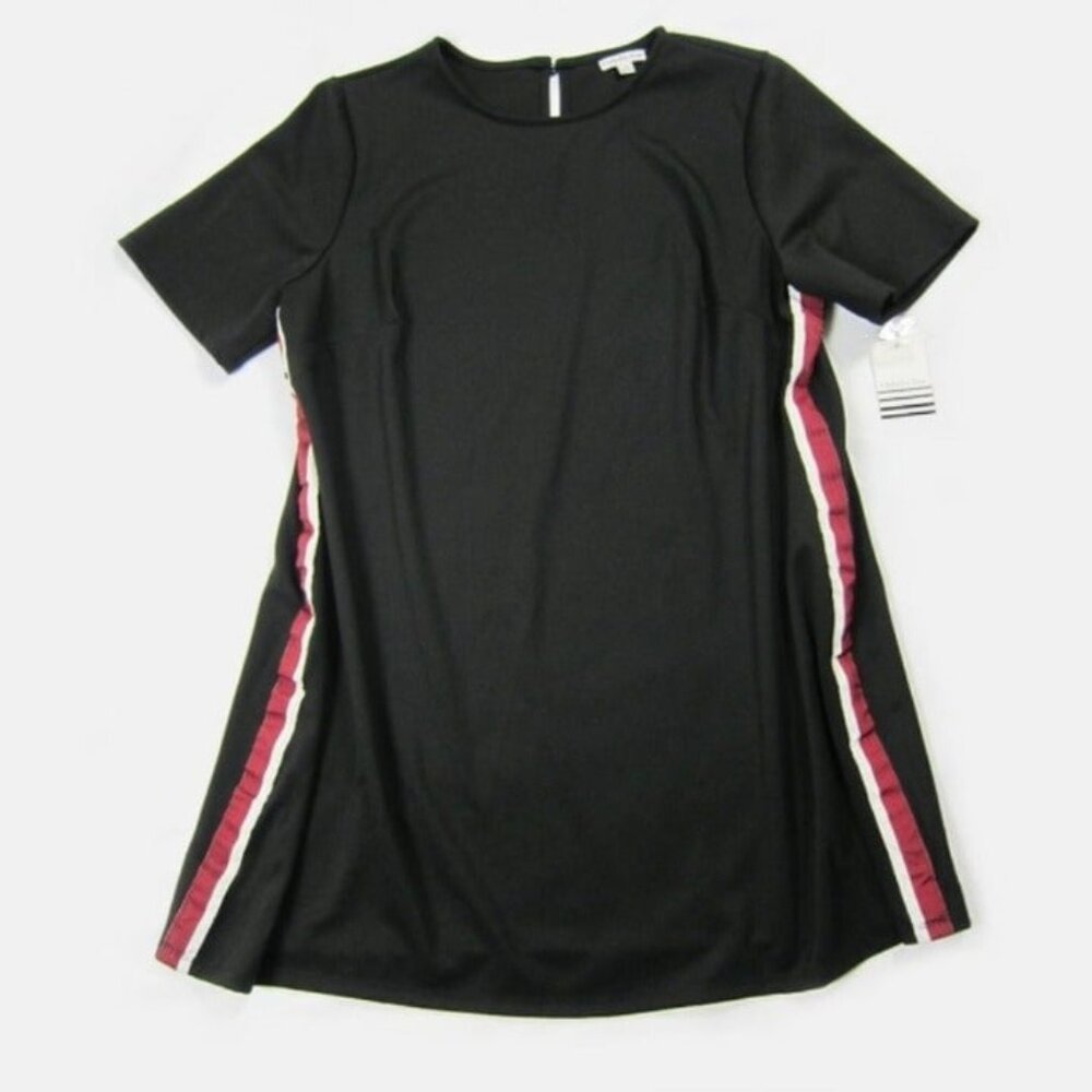 Ophelia Roe Black Midi Dress Side Varsity Stripes Red & White Sporty 2X NWT NEW
